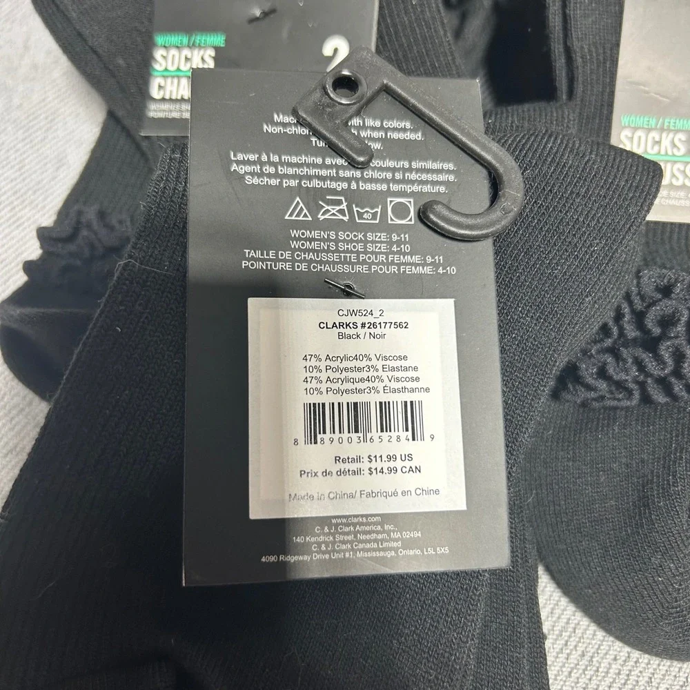 Clarks Women Ruffle Ankle Socks 10 Pairs Size 4-10 Black Knit Lettuce Trim New